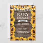 ヴィンテージひまわりフレームBarn Woodベビーシャワー 招待状 (正面)