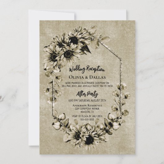 ヴィンテージひまわりフローラフォトウェディングレセプション 招待状 (正面)