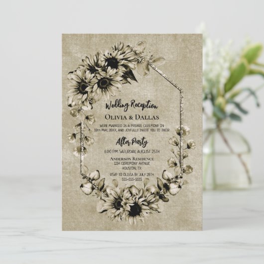 ヴィンテージひまわりフローラフォトウェディングレセプション 招待状 (スタンド正面)