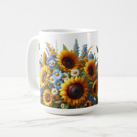 ヴィンテージひまわりフローラ個人用マグカップ コーヒーマグカップ (正面左)