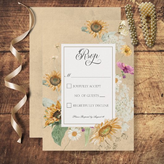 ヴィンテージひまわりフローラ応答カード 出欠カード