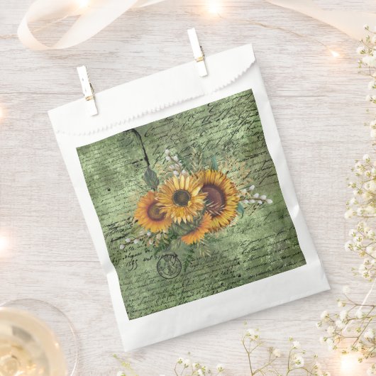 ヴィンテージひまわりブーケグリーンエフェメラ フェイバーバッグ (クリップ留めされた状態)