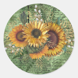 ヴィンテージひまわりブーケグリーンエフェメラ ラウンドシール