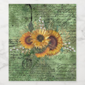 ヴィンテージひまわりブーケグリーンエフェメラ ワインラベル (シングルラベル)