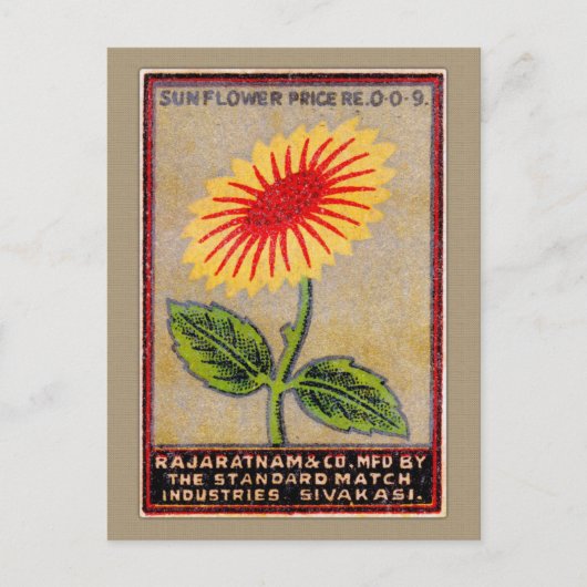 ヴィンテージひまわりマッチラベル ポストカード (正面)