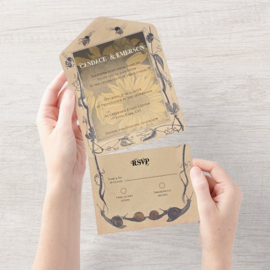 ヴィンテージひまわりワンウェディング招待 オールインワン招待状 (貼ってはがせる)