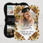 ヴィンテージひまわり卒業おめでとうカード 招待状 (正面/裏面)