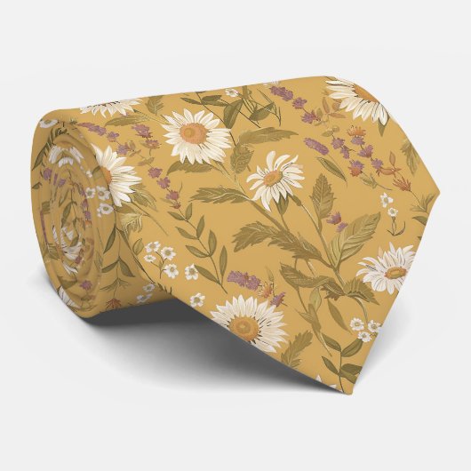 ヴィンテージひまわり及び野デイジー花柄 ネクタイ (ロール)