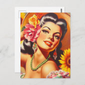 ヴィンテージひまわり女 ポストカード (正面/裏面)