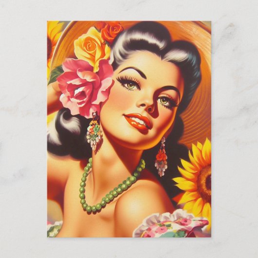 ヴィンテージひまわり女 ポストカード (正面)