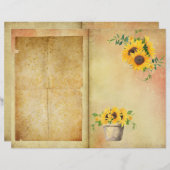 ヴィンテージひまわり日誌ページスクラップブック紙 (正面/裏面)