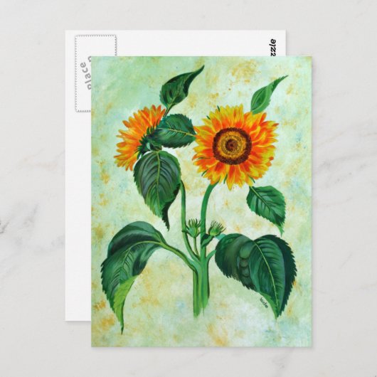 ヴィンテージひまわり植物芸術 ポストカード (正面/裏面)