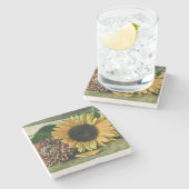 ヴィンテージひまわり水彩木製卓上 ストーンコースター (横)