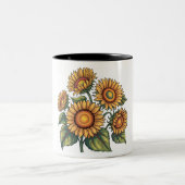 ヴィンテージひまわり蜂イラストレーションフローラ自然 ツートーンマグカップ (中央)