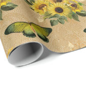 ヴィンテージひまわり蝶ラッピング紙 ラッピングペーパー (ロールコーナー)