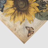 ヴィンテージひまわり青と茶色の蝶 薄葉紙 (詳細)