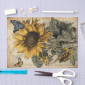 ヴィンテージひまわり青と茶色の蝶 薄葉紙 (クラフト)