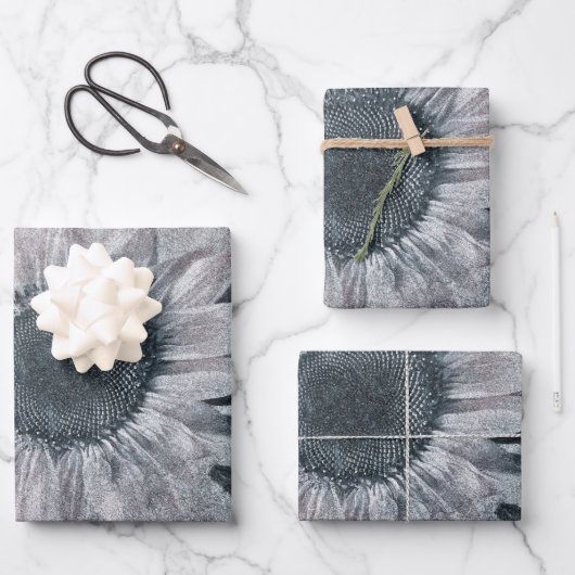 ヴィンテージひまわり黒白 ラッピングペーパーシート (正面)