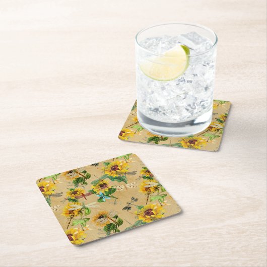 ヴィンテージひまわり スクエアペーパーコースター (インサイチュ)