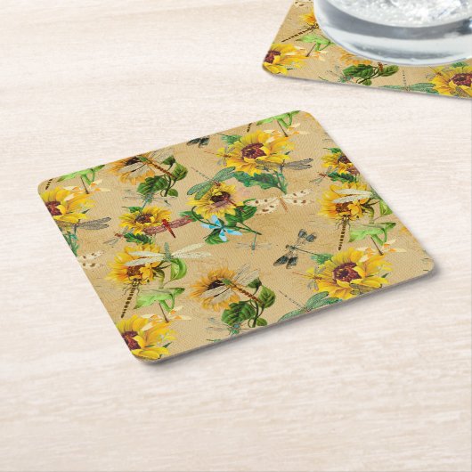 ヴィンテージひまわり スクエアペーパーコースター (アングル)