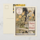 ヴィンテージひまわり 秋のSave the Date ポストカード (正面/裏面)