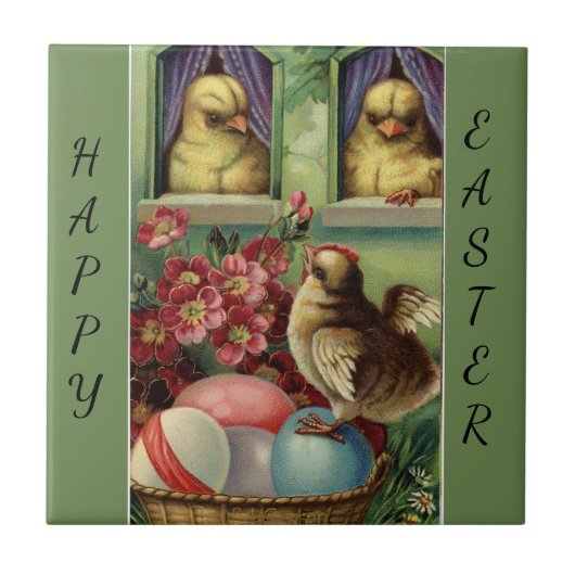 ヴィンテージひよこカラフルとイースターエッグ タイル (正面)