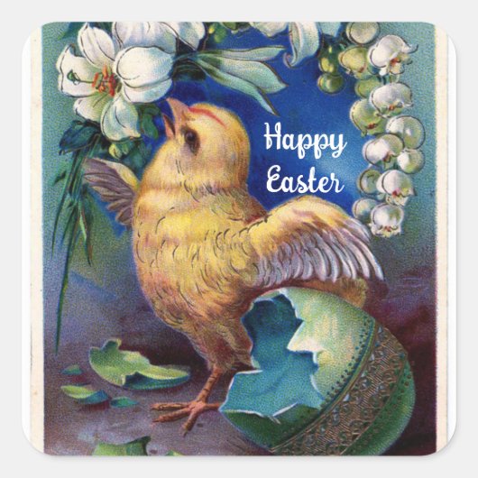 ヴィンテージひよこ花シール スクエアシール (正面)