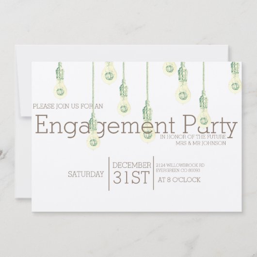 ヴィンテージぶら下がったの電球 |婚約パーティ 招待状 (正面)