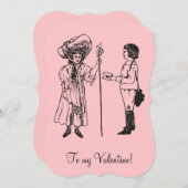 ヴィンテージへ私のバレンタインデーの女の子の文字ピンク シーズンカード (正面/裏面)