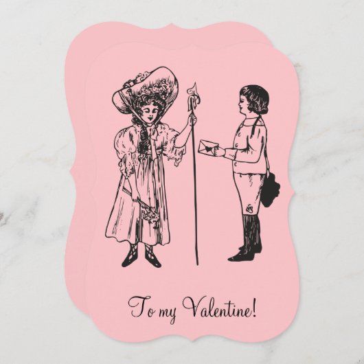 ヴィンテージへ私のバレンタインデーの女の子の文字ピンク シーズンカード (正面/裏面)