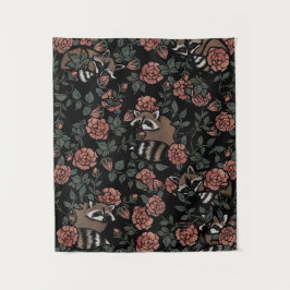 ヴィンテージほこりっぽいバラアライグマ模様 タペストリー