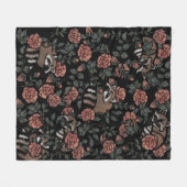 ヴィンテージほこりっぽいバラアライグマ模様 フリースブランケット (正面(横))