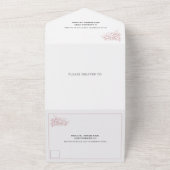 ヴィンテージほこりっぽいバラピンクの紋章結婚s オールインワン招待状 (外側)