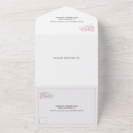 ヴィンテージほこりっぽいバラピンクの紋章結婚s オールインワン招待状 (外側)