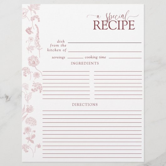 ヴィンテージほこりっぽいバラフローラレシピバインダーページ (正面)