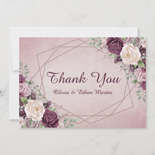 ヴィンテージほこりっぽいバラフローラ幾何学模様 サンキューカード (正面)