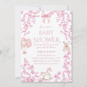 ヴィンテージほこりっぽいピンクボウフローラトイレベビースシャワー 招待状 (正面)