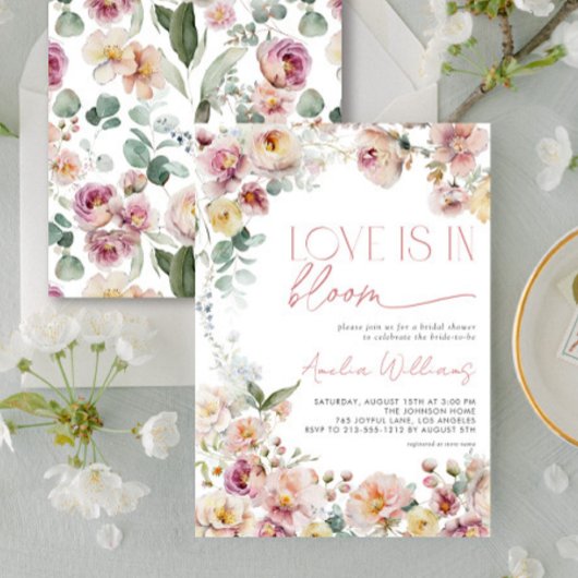 ヴィンテージほこりっぽいピンクラブ開花ブライダルシャワー 招待状