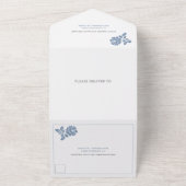 ヴィンテージほこりっぽいブルーバラリースオンブラック結婚ズ オールインワン招待状 (外側)