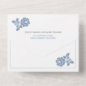 ヴィンテージほこりっぽいブルーバラリースオンブラック結婚ズ オールインワン招待状 (裏面)