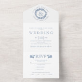 ヴィンテージほこりっぽいブルーバラリースオンホワイト結婚ズアル オールインワン招待状 (内側)