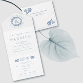 ヴィンテージほこりっぽいブルーバラリースオンホワイト結婚ズアル オールインワン招待状