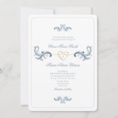 ヴィンテージほこりっぽいブルーフォトウェディングQRとの招待 招待状 (正面)