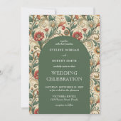 ヴィンテージほこりっぽい緑のテラコッタ結婚アールヌーボー 招待状 (正面)