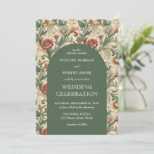 ヴィンテージほこりっぽい緑のテラコッタ結婚アールヌーボー 招待状 (スタンド正面)