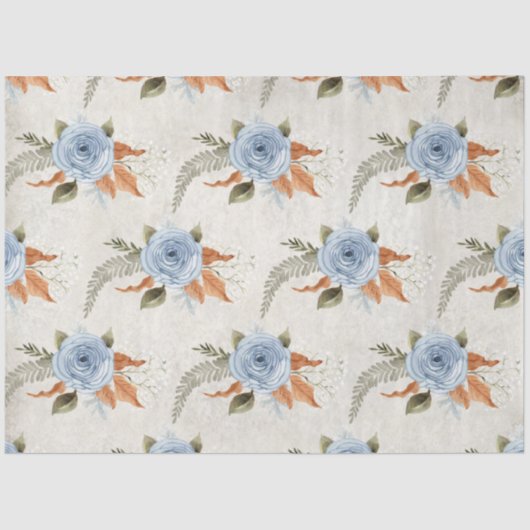 ヴィンテージほこりっぽい青い牡丹フローラの葉の切り離し 薄葉紙 (正面)