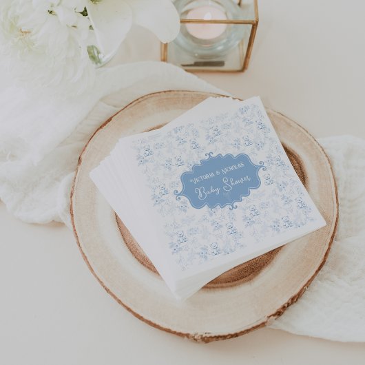 ヴィンテージほこりっぽい青い白い玩具フローラベビーシャワー スタンダードカクテルナプキン