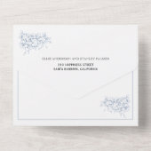 ヴィンテージほこりっぽい青い紋章結婚の オールインワン招待状 (裏面)