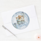 ヴィンテージほこりっぽい青い花テディベアボーイベビー ラウンドシール (封筒)