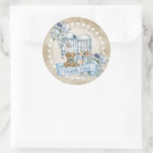 ヴィンテージほこりっぽい青と茶色の花テディベア ラウンドシール (バッグ)